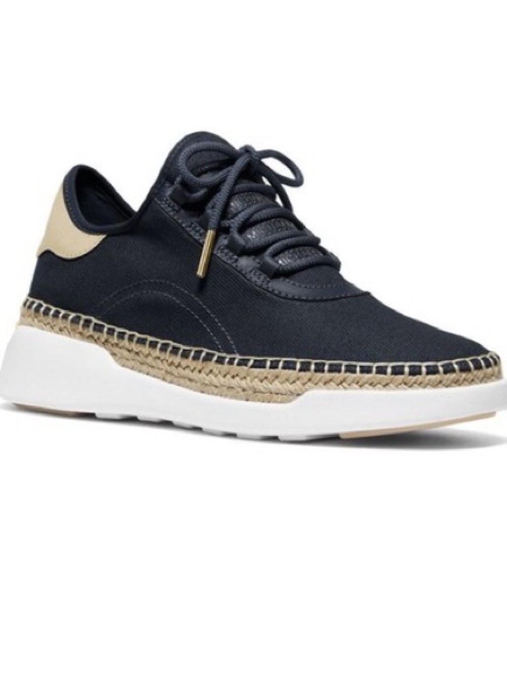 Michael Kors Navy Canvas Espadrille-Trim Sneaker with Cream Heel
